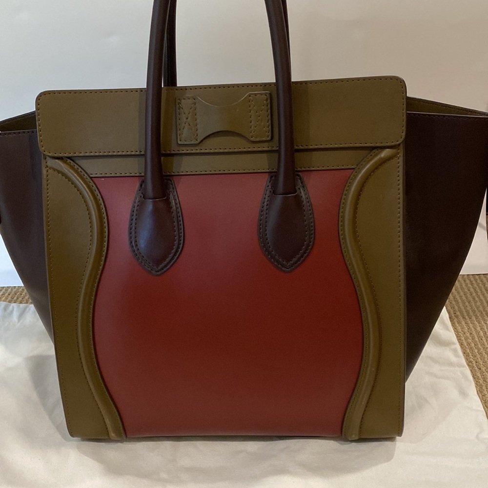 CELINE LARGE LUGGAGE TOTE NWOT BURGUNDY BROWN AND OLIVE GREEN - Picture 7 of 17